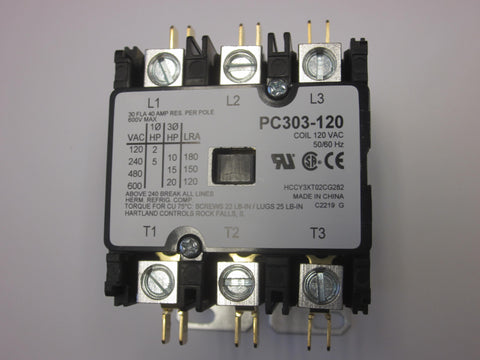 PC303-120 - Power & Controls Definite Purpose Contactor 30A, 3 Pole, 120V coil