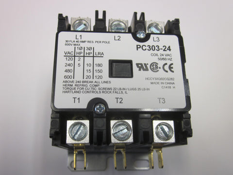 PC303-24 - Power & Controls Definite Purpose Contactor 30A, 3 Pole, 24V coil