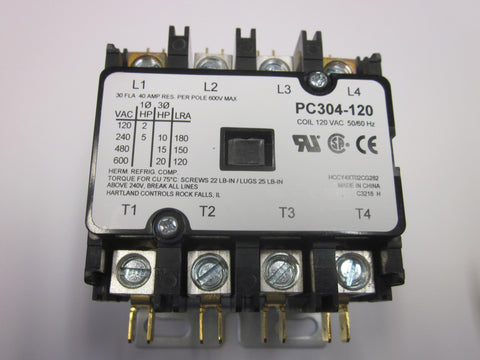 PC304-120 - Power & Controls Definite Purpose Contactor 30A, 4 Pole, 120V coil