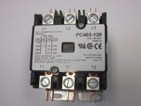 PC403-120 - Power & Controls Definite Purpose Contactor 40A, 3 Pole, 120V coil