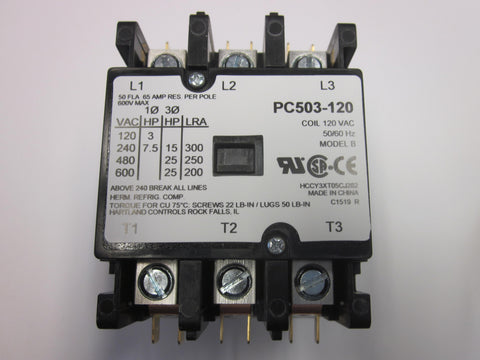 PC503-120 - Power & Controls Definite Purpose Contactor 50A, 3 Pole, 120V coil